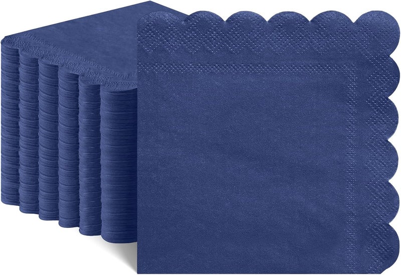 NatNarr 120 Pcs Navy Blue Napkins, Scalloped Blue Cocktail Napkins Disposable Beverage Dessert Napkin Patriotic Napkin for Bar Birthday Baby Shower, 5 x 5 Inch - Image 1